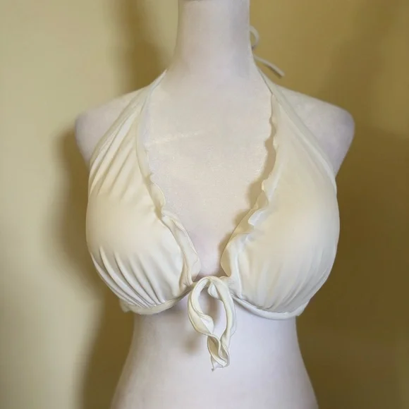 New Victoria’s Secret White Capri Ruffle Halter Bikini Swim Top Size 36DD - Picture 3 of 14